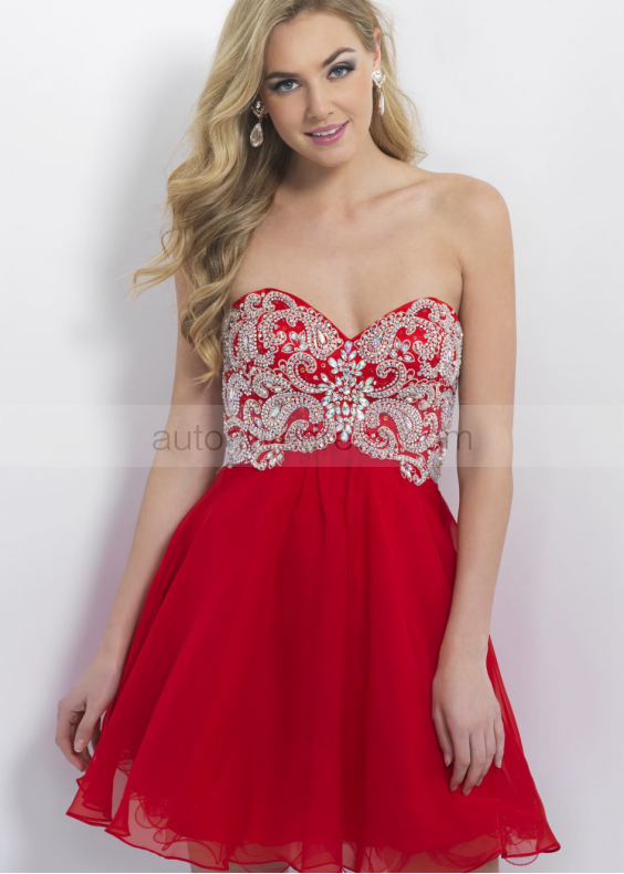 Strapless Sweetheart Neck Beaded Short Chiffon Homecoming Dress